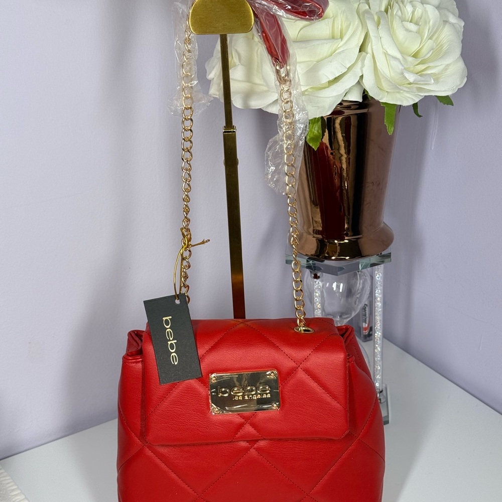 Bebe Scarlet Quilted Shoulder Bag with Gold Chain